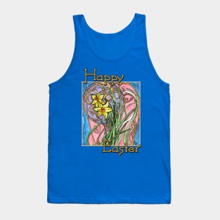 Happy Easter! Colorful Watercolor Daffodils on Blue Marble Tank Top